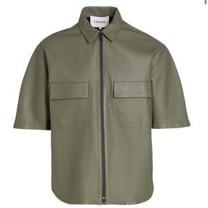 Frame mens grey green leather shirt bond zip